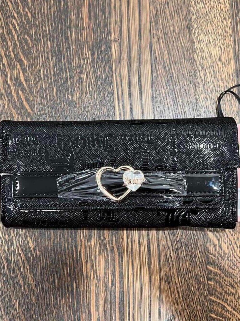 juicy couture open heart flap wallet cardholder in black liquorice y2k NWT